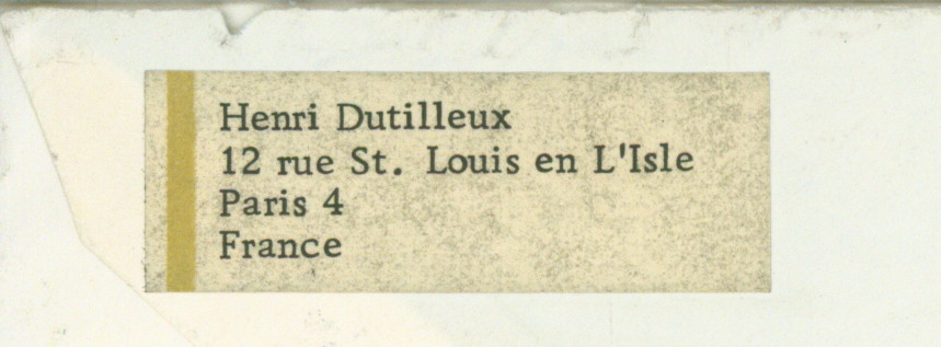 Dutilleux, Henri - Autograph Letter Signed